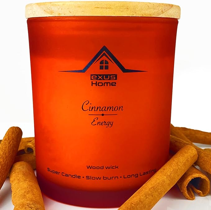 Exus Hand Crafted, Soy Wax, Wood Wick, Aromatic Candle. Non-Toxic (Apple Cinnamon/Energy)