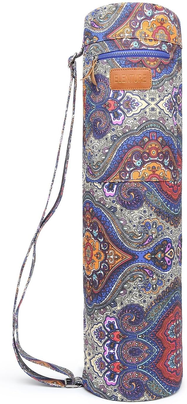 ELENTURE Canvas Yoga Mat Bag with Adjustable Strap & Pockets, Full-Zip Travel Gym Tote for Women & Men, Fits 1/4" & 1/3" Thick Mats, Lightweight Carrier for Yoga, Workout, Outdoor Use