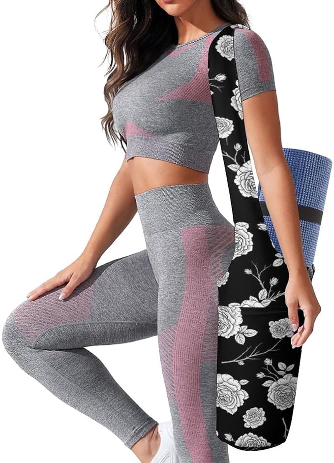 Meaudiwes Yoga Mat Bag for Women, Stylish Yoga Mat Tote Sling Carrier Bag, Long Strap Exercise Mats Totes Sport Storage Bag