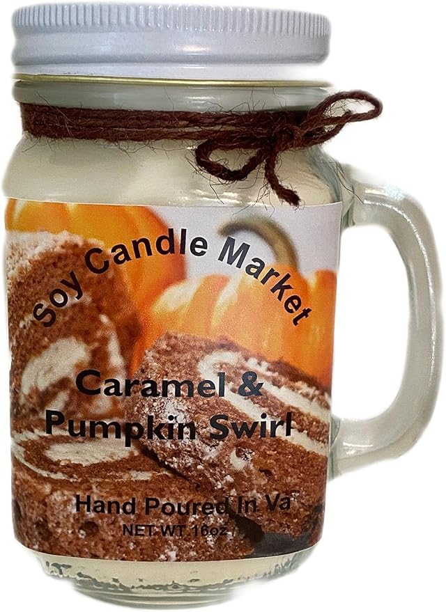 Soy Scented Candles | Handmade & Highly Aromatic Candles Burns Upto 85 Hours in Glass Jar - Perfect for Home Decor, Wedding, Birthday, Dinner (Caramel Pumpkin Swirl, 12 oz)