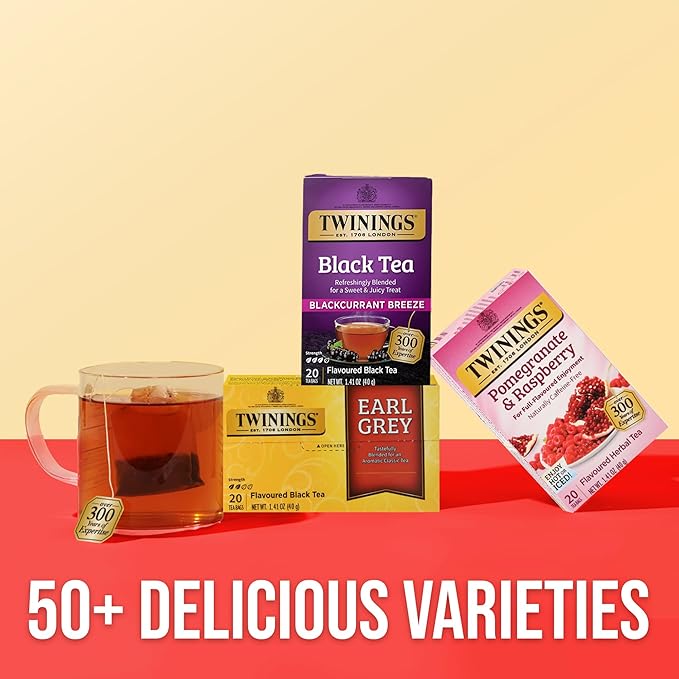 Twinings Blackcurrant Breeze Black Tea Individually Wrapped Bags, 20 Count (Pack of 6), Sweet, Tangy Taste, Caffeinated, Enjoy Hot or Iced, 120 Teabags