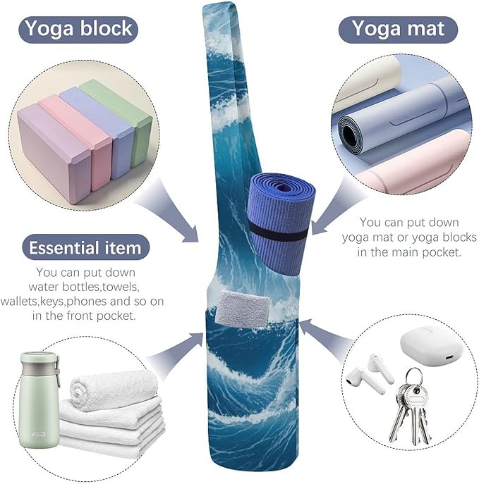 Meaudiwes Yoga Mat Bag for Women, Stylish Yoga Mat Tote Sling Carrier Bag, Long Strap Exercise Mats Totes Sport Storage Bag