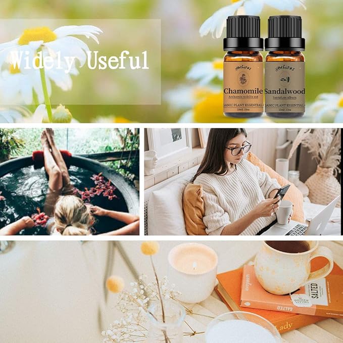 yethious Chamomile Sandalwood Essential Oil 100% Pure Organic Chamomile Essential Oil Set for Diffuser Aromatherapy Candle - 2 Pack 10ML