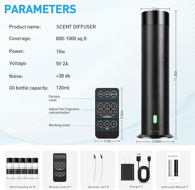 Waterless Scent Diffuser Starter Kit - 1000 Sq Ft Coverage, Hotel Scent Diffuser, Essential Oil Diffuser Large Room, Included 5 Scent Oils, Remote Control, Rosepink