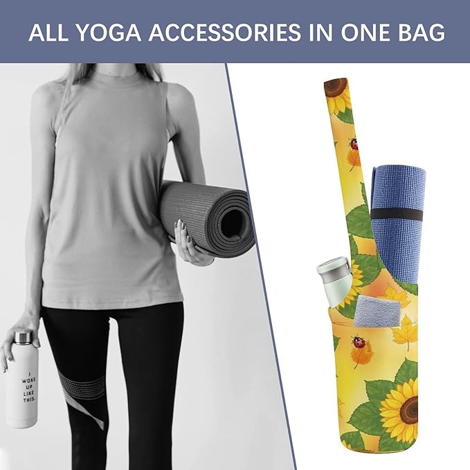 Aiyoolee Portable Yoga Mat Carrier Single Shoulder Bag with Pocket Spacious for Yoga Gym Fitness Travel