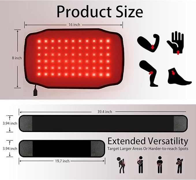 Infrared Red Light Therapy Wrap, Red Light Therapy for Body, Redlight Therapy Pad for Back Shoulder Knee Hands, 660nm 850nm Home Heating Light Belt, Gift for Women Men