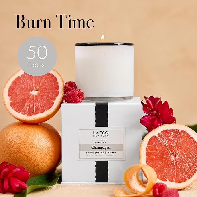 LAFCO New York Classic Candle, Champagne - Pack of 2, 6.5 oz - 50-Hour Burn Time - Reusable, Hand Blown Glass Vessel - Made in The USA