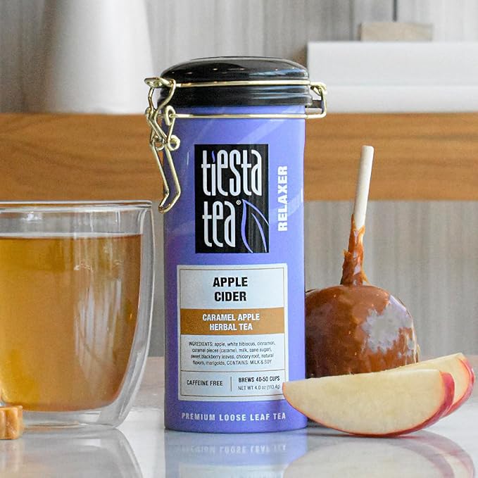 Tiesta Tea - Apple Cider, Loose Leaf, Caramel Apple Herbal Tea, Blend, Non-Caffeinated, Makes Hot or Iced Up to 40-50 Cups, 4oz Refillable Tin
