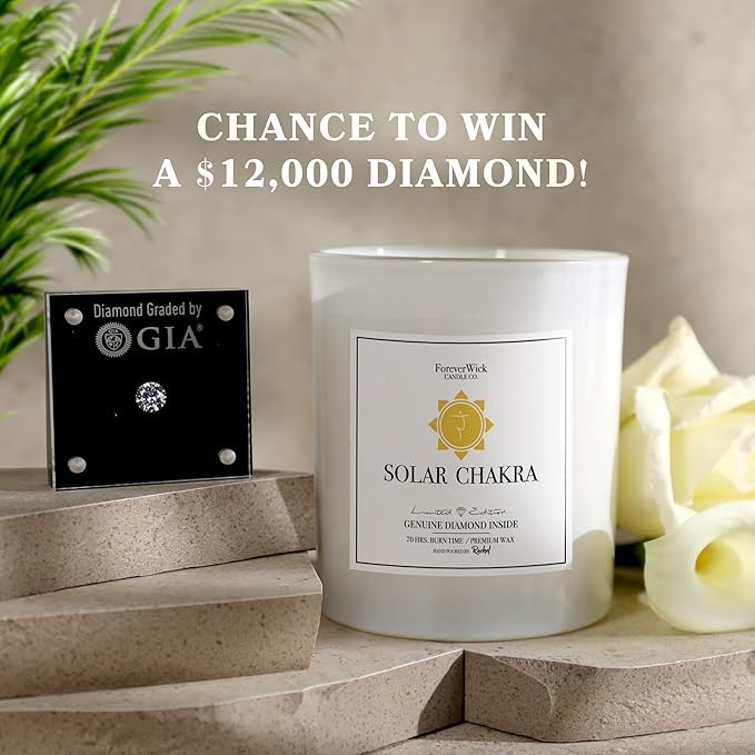 Foreverwick Solar Chakra Candle | Natural Soy Wax Jar Candle | Sandalwood Scented Candle | Citrine Crystal Candle Jar | Lead & Zinc Free Wick Candle Jar | 14 oz Organic Candle