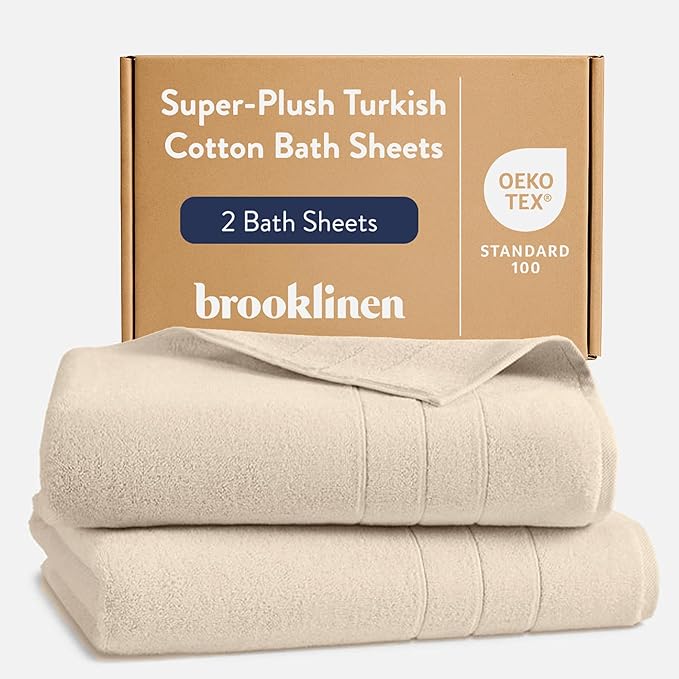 Brooklinen Super-Plush Turkish Cotton Bath Sheets - Set of 2 - Cotton, 820 GSM, Highly Absorbent, Machine Washable, Perfect for Home & Bathroom (40" x 65", Vanilla)