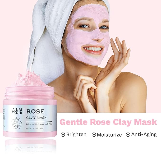 ANAI RUI 3 Pack Clay Mask Set Turmeric Vitamin C Clay Mask -Rose Facial Mask -Avocado Green Tea Mud Mask Smoothing, Hydration & Glow,Spa Gift Set, Valentines Day Gifts for Women/her 2.5 oz Each