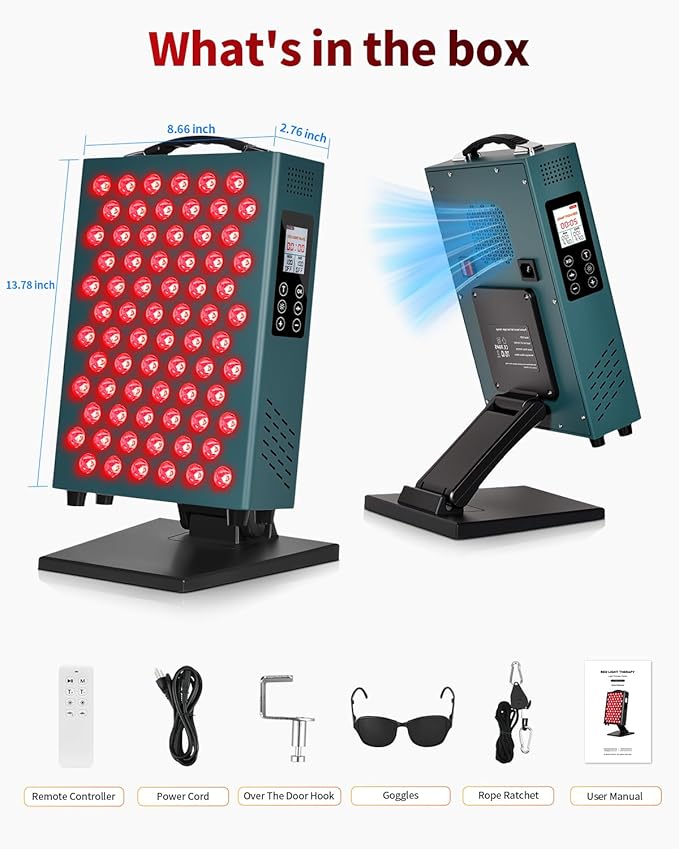 Lawind Red Light Therapy Panel for Face & Body, 660nm Red & 850nm Near Infrared Light Therapy, 72 Dual-Chip LEDs, 180mW/cm² High Irradiance LED Red Light Panel with Remote, Timer & Stand