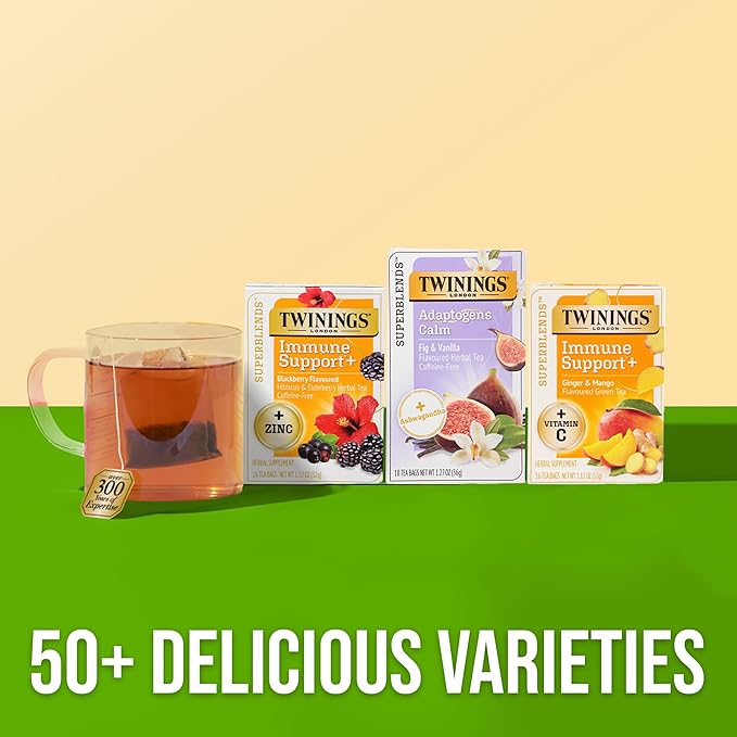 Twinings Superblends Adaptogens Calm with Ashwagandha Fig & Vanilla Flavoured Herbal Tea Caffeine-Free, 18 Tea Bags (Pack of 2), Enjoy Hot or Iced