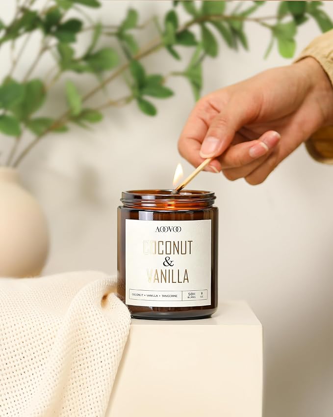AOOVOO Coconut Vanilla Candles - 9 oz Scented Candles, Aromatherapy Candle, Soy Candle for Home Scented