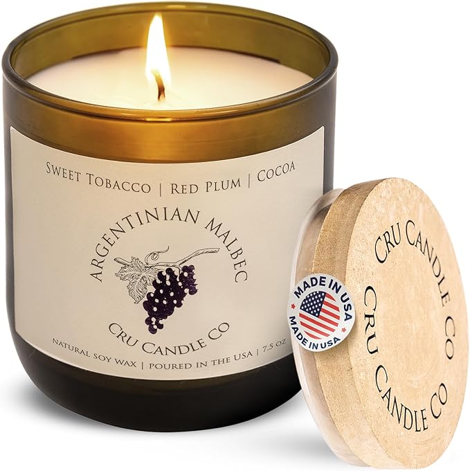 Cru Wine Scented Candles - Argentinian Malbec Scent - Clean Burning, Non Toxic Candle, Luxury Decor Soy Candles for Home Scented, Relaxing Gifts for Women, Aesthetic Soy Candle for Men, Made in USA