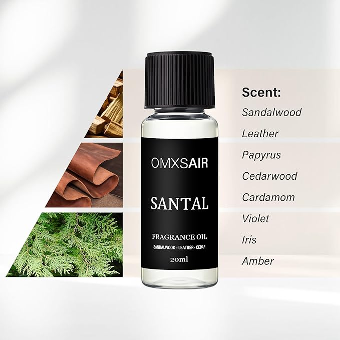 Luxury Hotel Scent Santal Oil Diffuser Refill Kit | Long Lasting Essential Oil for Large Room, HVAC & Car Waterless Fragrance Diffusers| Nanotech Formula| Spa Calming Aromatherapy Oil (20ml/0.7FL oz)