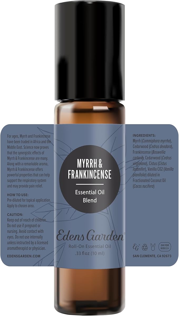 Edens Garden Myrrh & Frankincense Essential Oil Roll-On Blend- 100% Pure Premium Grade, Natural, Therapeutic, Aromatherapy, Kid & Skin Safe, The Best for Body, Gifts Pre-Diluted 10 ml (.33 fl oz)