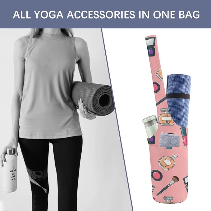 Meaudiwes Yoga Mat Bag for Women, Stylish Yoga Mat Tote Sling Carrier Bag, Long Strap Exercise Mats Totes Sport Storage Bag