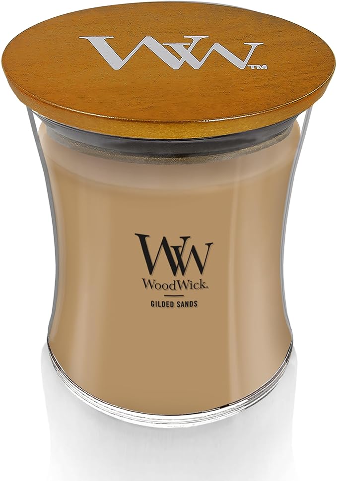 WoodWick Gilded Sands Scented, Medium Hourglass, Crackles as it Burns, Up to 50 hrs Burn time, Perfect for Gifting, 9.7oz