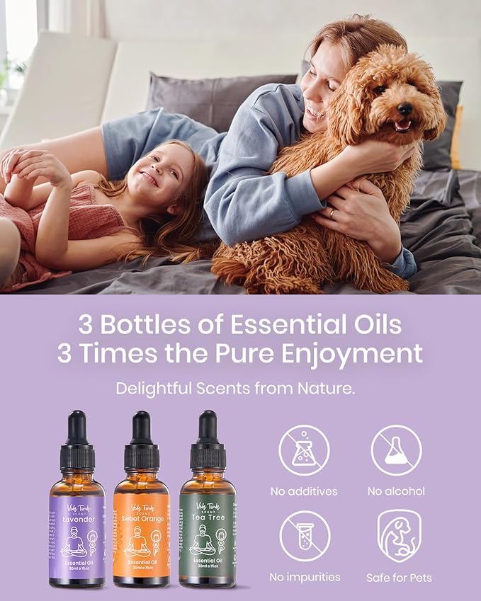 VTS Essential Oils - Lavender & Sweet Orange & Tea Tree, Premium Grade Essential Oils Set with Dropper for Diffusers, Humidifiers, Aromatherapy, Massage, Skin & Hair Care, 1 Fl Oz (Pack of 3)