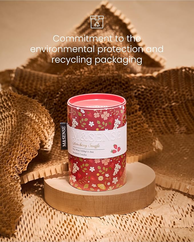M&SENSE Strawberry Souffle Scented Candle, Medium Jar Candle 11.3oz Natural Soy Wax for Home Scented, Floral Candles Gift for Spring Holiday, Up to 70 Hours Burning Long-Lasting Fragrance