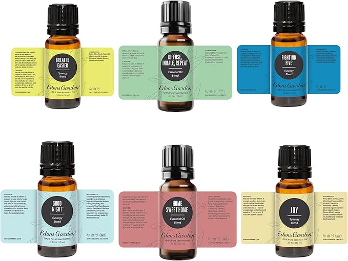 Edens Garden Top Essential Oil Blends 6 Set – 100% Pure Therapeutic Grade, Undiluted Natural Aromatherapy Oils for Diffusers & Home – Includes Fighting Five, Good Night & Joy, 10 ml/ 6 Pack