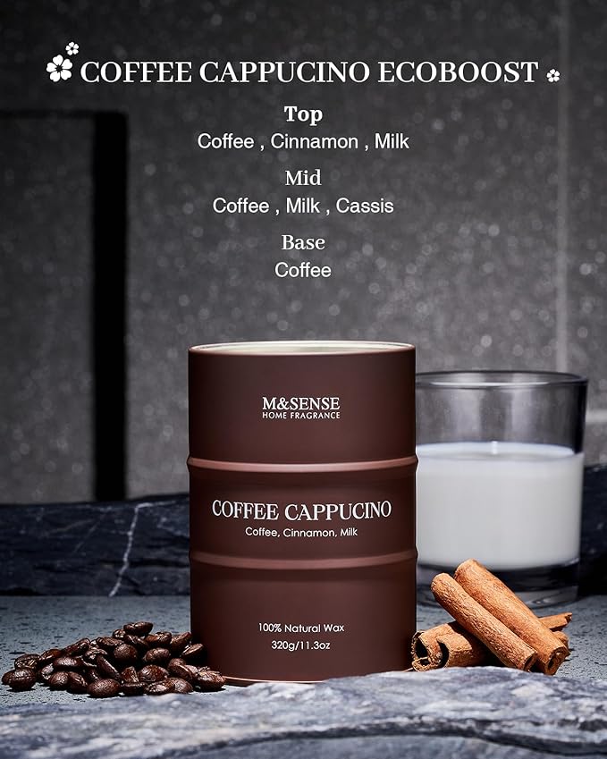 M&SENSE Coffee Cappucina Scented Candles, Christmas Soy Wax,Christmas Decor Candle 11.3oz 70 Hours Long Lasting Burning, Strong Coffee Aroma Candle Unique Housewarming Appreciation Gifts