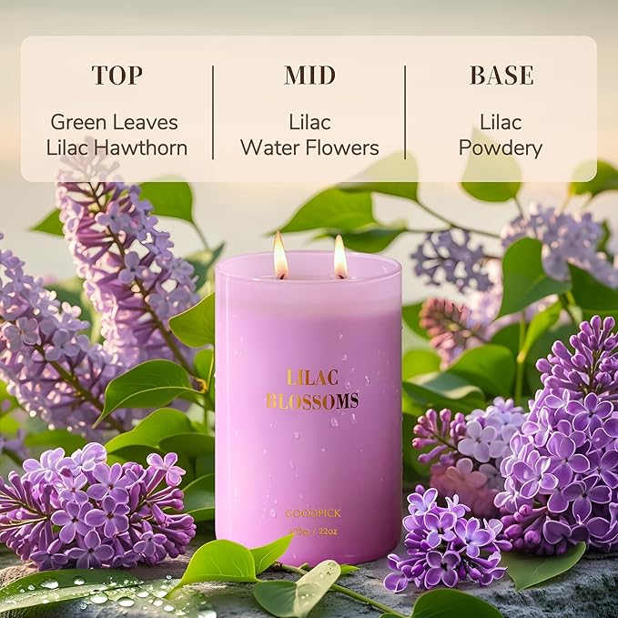 Goodpick Lilac Scented Candle, Mothers Day Soy Wax Candle, 22oz Long Burning 120H for Home Scented, Gifts for Women
