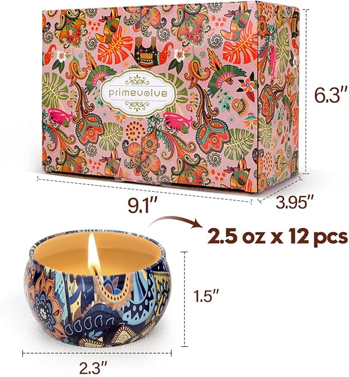 Scented Candles Gift Set for Women, Primevolve 12 Pack 2.5 Oz Soy Wax Travel Tin Aromatherapy Candles for Home Scented, Perfect for Birthday, Christmas, Stress Relief, Spa, Bath, and Home Decor