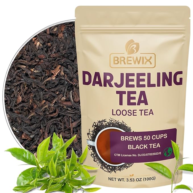 BREWIX, Darjeeling Tea Leaves from Hills of Himalayas (50+ Cups, 3.53oz/100g) | Pure Loose Leaf Darjeeling Black Tea | Long Leaf Grade | Straight From Source In India