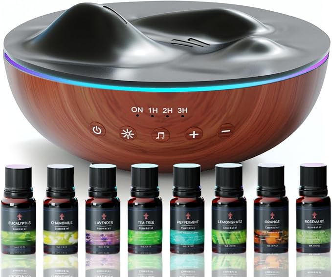 Aromatherapy Essential Oil Diffuser for Large Room with Essential Oils Kit, 500ml Ultrasonic Quiet Cool Mist Aroma Humidifier for Home, 8 Relaxing Sounds, White Noise, Timer, Waterless Auto-Off Safety