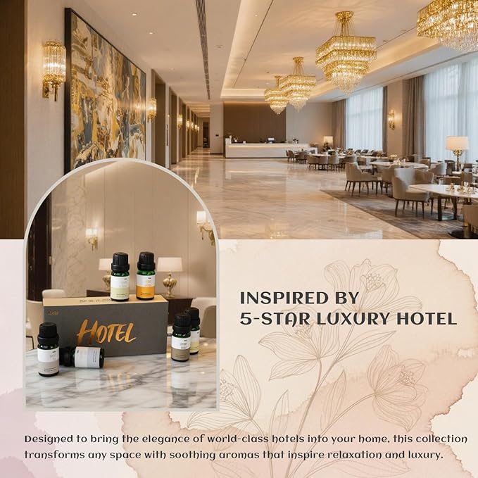 Hotel Fragrance Diffuser Oil Gift Set - Premium 6 x 10 ml, 0.34 fl oz, MitFlor Luxury Hotel Essential Oils Diffuser Scents - Inspired by The Hilton, Marriott, Shangri-La, Four Seasons, and W Hotel