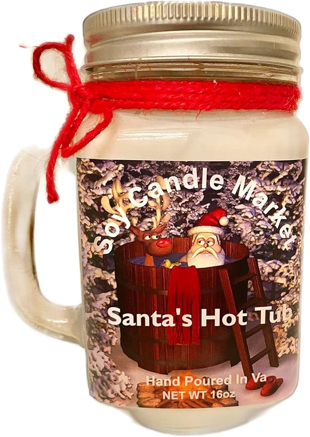 Soy Scented Candles | Handmade & Highly Aromatic Candles Burns Upto 85 Hours in Glass Jar - Perfect for Home Decor, Wedding, Birthday, Dinner (Santas Hot Tub, 16 oz)
