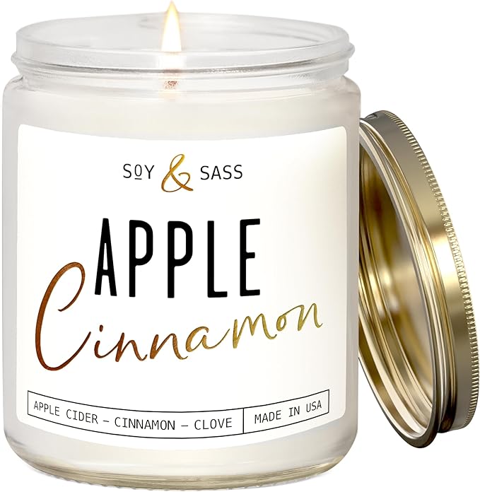 Apple Cinnamon Candles, Cinnamon Apple Candle - 'Apple Cinnamon' Infused w/Essential Oils I Scented Strong Soy Candles for Home for Christmas/Fall I Apple Pie Candle I 50Hr Burn, Made in USA
