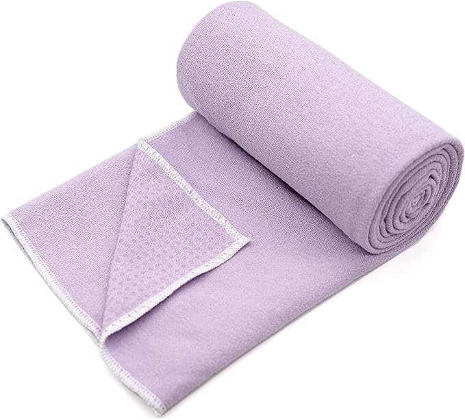 Eunzel Hot Yoga Towel - Microfiber Non Slip Yoga Mat Towel with Grip Dot Sweat Absorbent Towel for Hot Yoga, Pilates and Fitness 72" x 24", Taro Purple/White