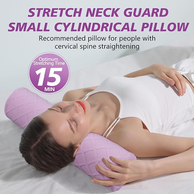 Cozyhealth Cervical Roll Pillow, Medium Soft Memory Foam Neck Round Pillow Cylinder Bolster Pillow for Sleeping, Round Neck Support for Bed, Legs, Back and Yoga (Purple, Large - 4.7" H)