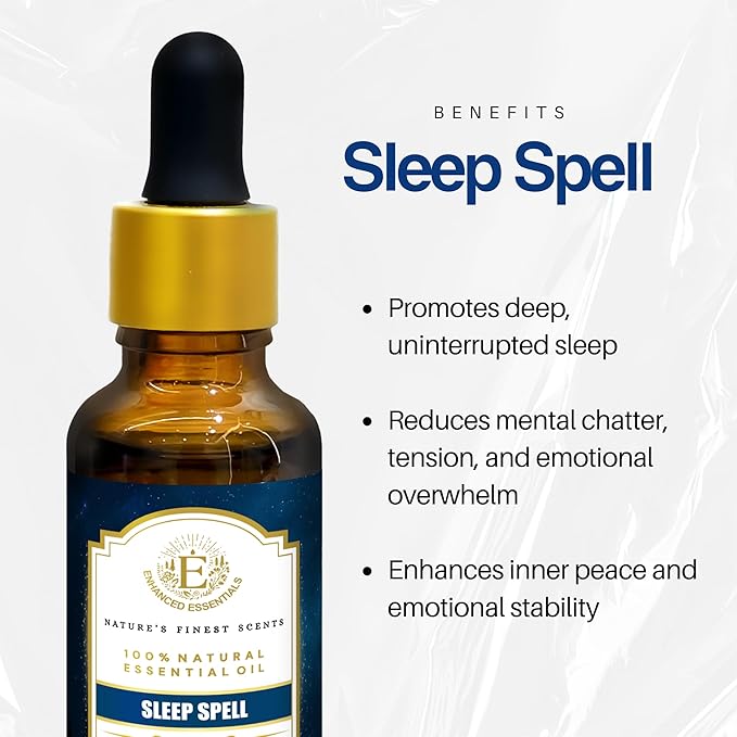 Sleep Spell Essential Oil Blend by Enhanced Essentials|Slow-Distilled French Lavender, Sandalwood, Rose Geranium & Chamomile|Promotes Deep Sleep & Calm|for Diffuser, Pillow & Bath|1 fl oz (30 ml)