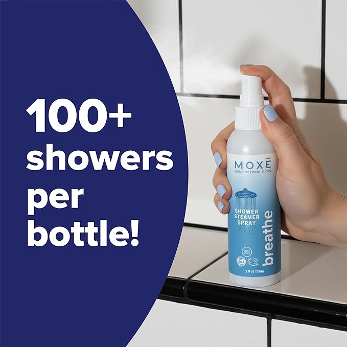 MOXE Aromatherapy Shower Mist Variety Pack, Eucalyptus, Lavender, Breathe and Dream, Spa Steam Spray, Natural 100% Essential Oils, Made in USA, Aromatherapy, Sinus Congestion Relief, 4 Pack (8oz)