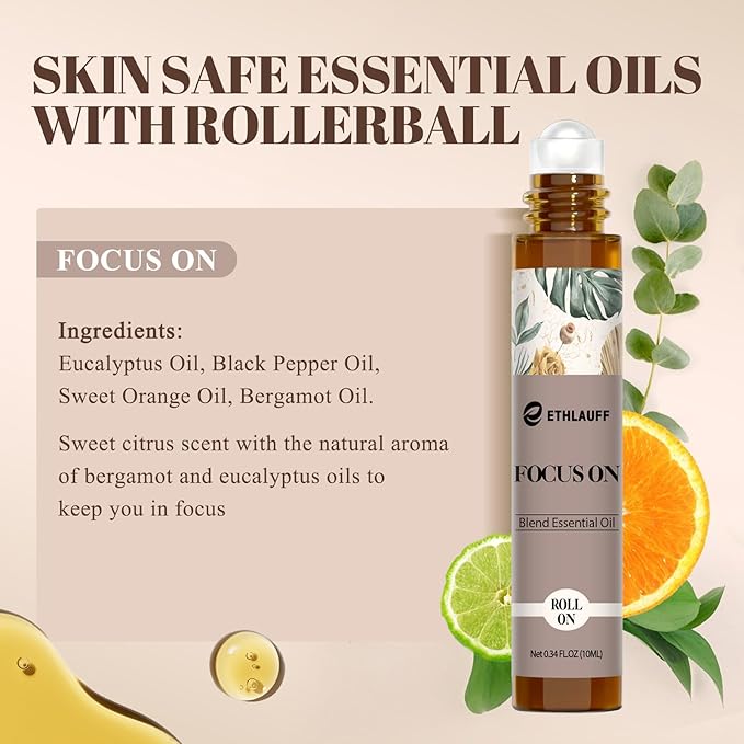 Focus on Essential Oil Roll On Blend, Relaxation Gifts for Women & Men - Head Comfort, Mood Booster, and Restful Sleep - Great Stocking Stuffer