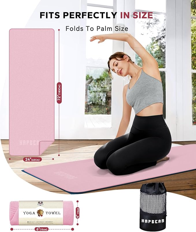 HAPBEAR Hot Yoga Towel - Non Slip Yoga Mat Towel with Grip Dot, Super-Absorbent, Soft Microfiber Towel for Hot Yoga, Pilates and Fitness
