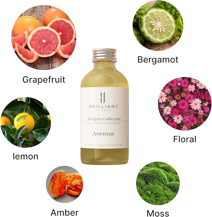 Brilliant Scents Diffuser Oil Refill, Inspired by Creed Aventus Designer Collection Aroma Scents, Essential Oils Set for Home, Fragrance Oil for Candle Making, Hotel, 50ML, Aventus