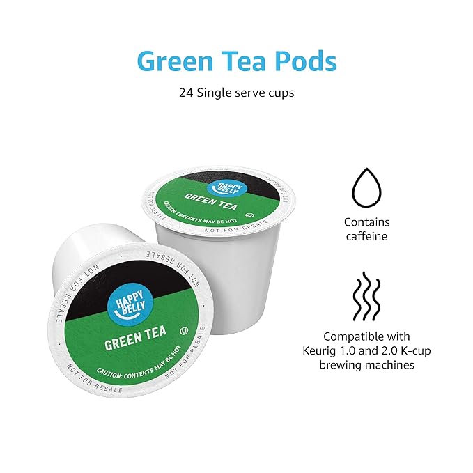 Amazon Brand - Happy Belly Tea Pods Compatible with 2.0 K-Cup Brewers, Green Tea, 24 Count, Pack of 2 (Previously Solimo)