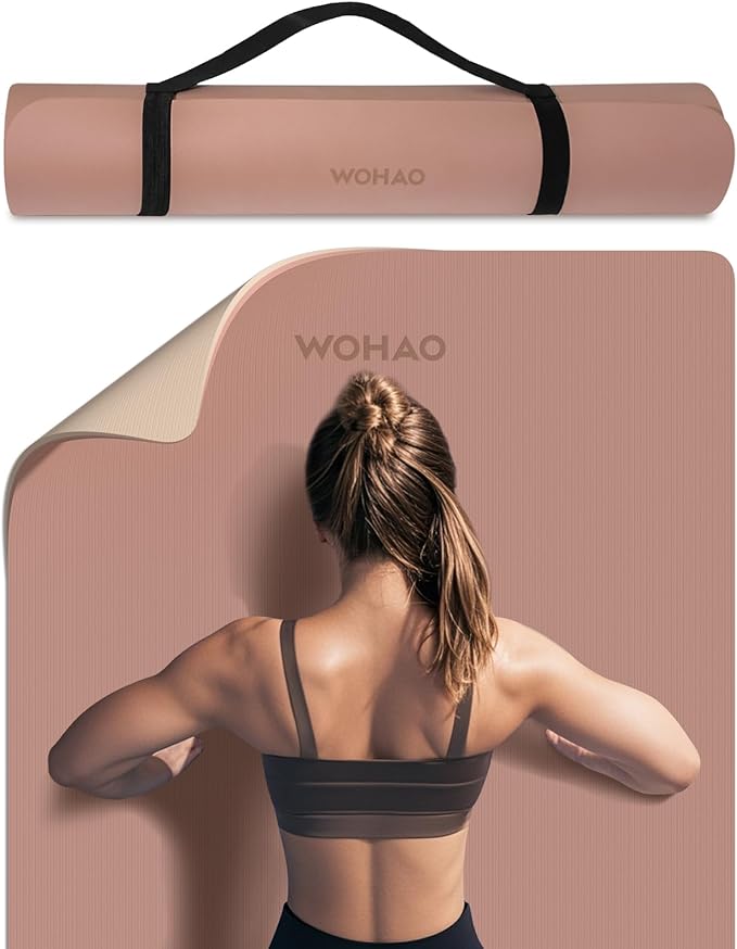 WOHAO Extra Thick 8mm Yoga Mat, 72"x28" Non Slip Exercise Mat, Reversible 2-Sided Dual Color Premium POE Material, with Carrying Strap for Yoga, Pilates, Home Gym
