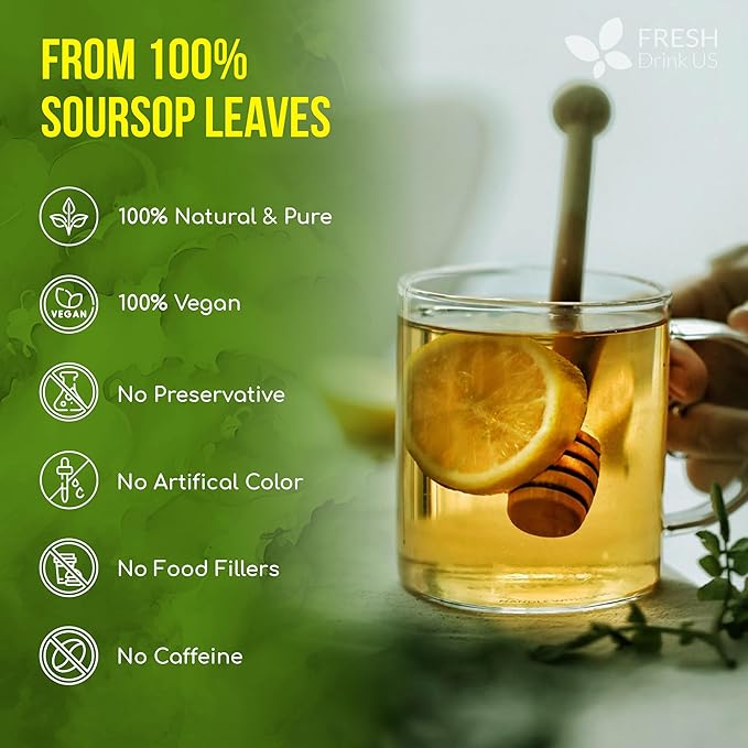 40 Premium Soursop Graviola Leaf Tea Bags, 100% Natural and Pure from Soursop Leaves, Handmade, Made With Natural Materials-Corn Fiber Tea Bag, Sugar/Caffeine/Gluten Free, Hoja Guanabana Tea