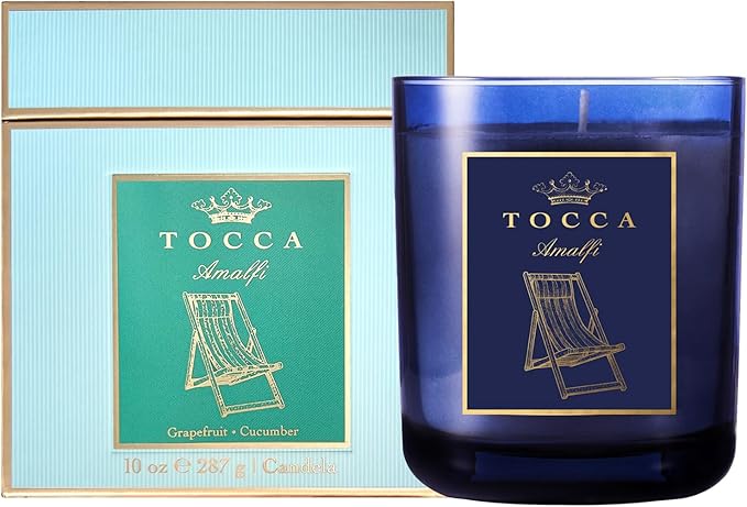 TOCCA Amalfi 10oz Candle - Grapefruit & Cucumber Scented, Hand Poured Soy-Wax Blend with 100% Cotton Wick, 60 Hour Burn Time