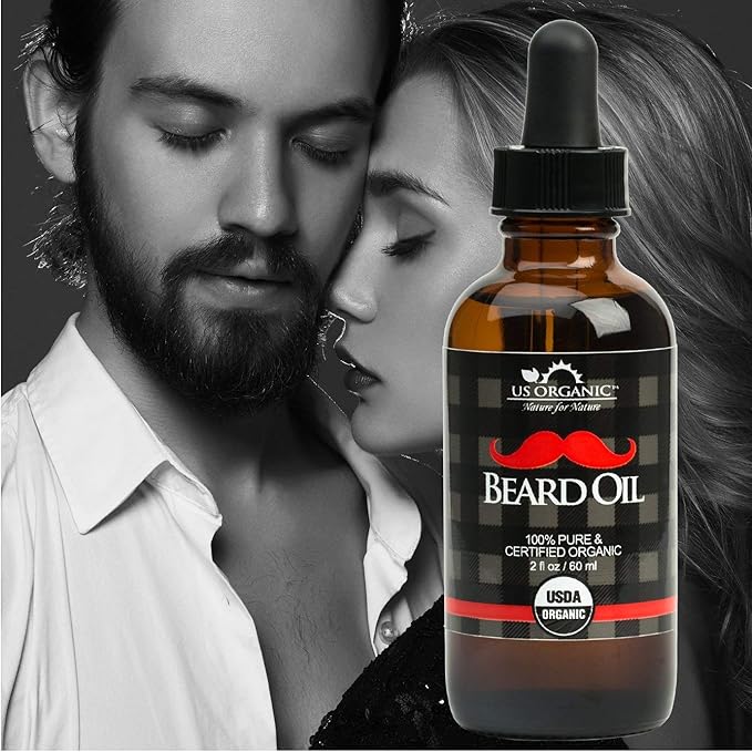 US Organic Beard Oil, 100% Pure, USDA Certified, Softens, shine, moisturizes, Amber Glass Bottle with Eye Dropper, 2 Ounce