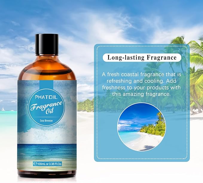 PHATOIL 3.38FL.OZ Sea Breeze Fragrance Oils for Aromatherapy, Essential Oils for Diffusers for Home, Perfect for Diffuser, DIY Candle and Soap Making, DIY Scented Products - 100ml