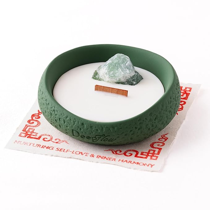 DeepFlow Emotional Healing Candle, Green Fluorite Heart Opening, Emotional Clarity Self-Trust, Natural Mind-Body Wellness Blend, Soft Airy Scent for Open-Hearted Relaxation (Green Fluorite)