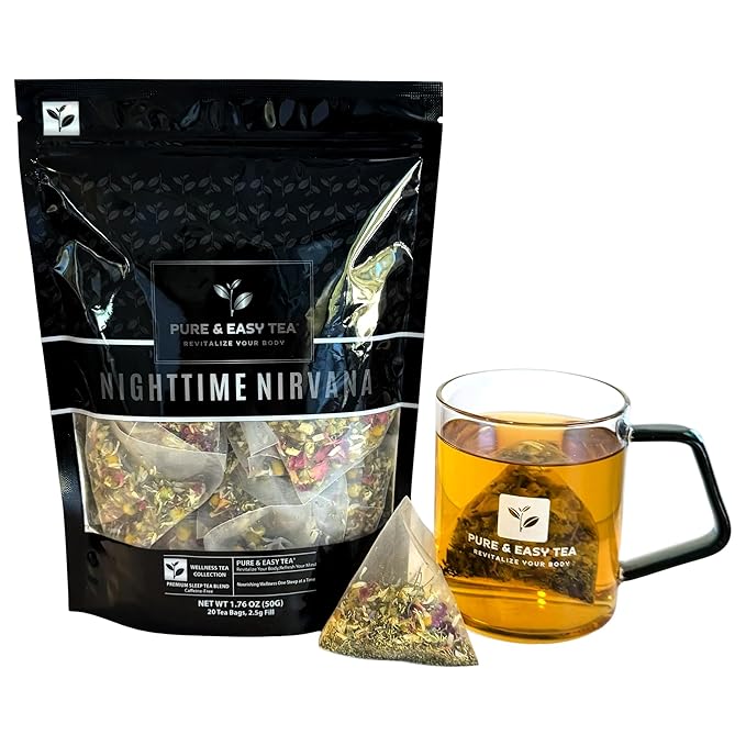Pure And Easy Tea, Wellness Herbal Tea Bundle, Soothe & Nighttime Nirvana, 100% Natural Premium Handcrafted Tea Blends, Caffeine-Free, 35 Teabags, 125g/4.4oz