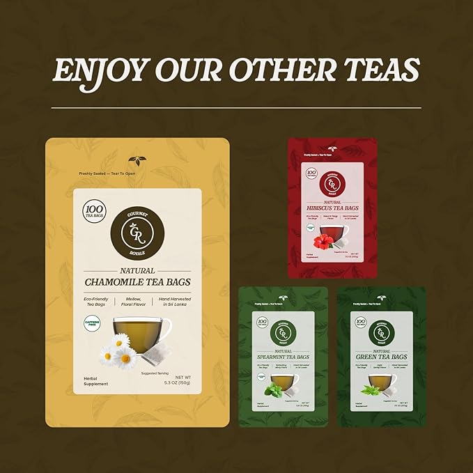 Gourmet Royale Chamomile Tea, 100 Count, Sustainable Tea Bags, Caffeine & Sugar Free, Premium Chamomile from Sri Lanka, Resealable Bag, Pure & Natural, (Pack of 1)
